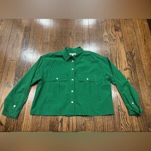 Madewell Green with White Pinstripe Button-Down Shirt